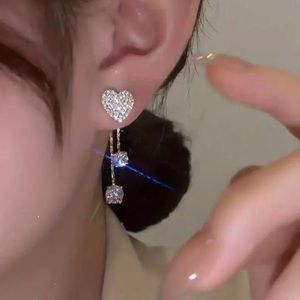 Exquisite Heart Shape Shiny Zircon Inlaid Dangle Earrings
